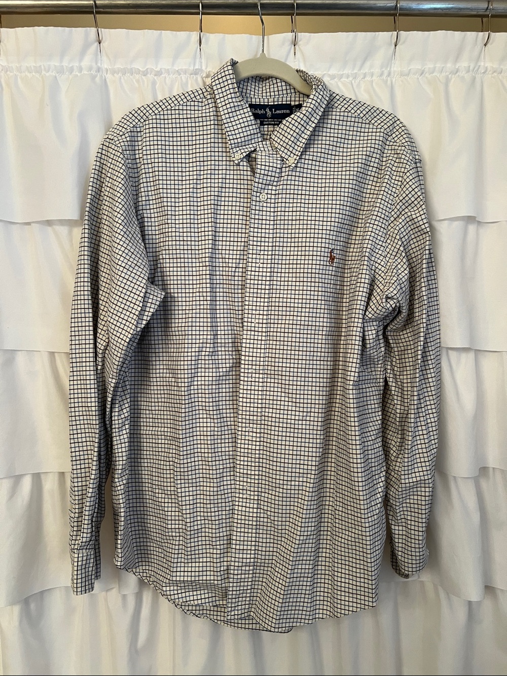 Ralph Lauren White and Navy Checked Button-Down Shirt XL